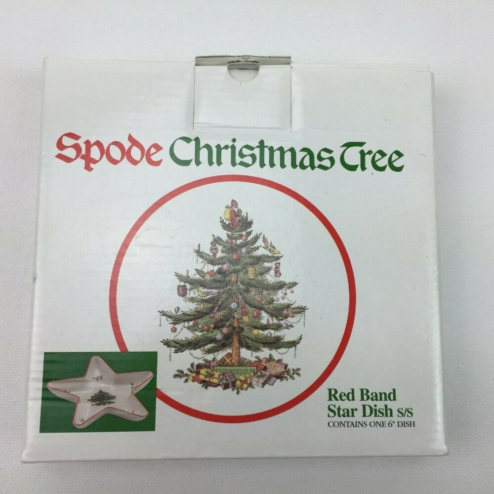 Vtg Spode Christmas Tree Small Star Shaped Tray Red Band Candy Nut Dish #S3324